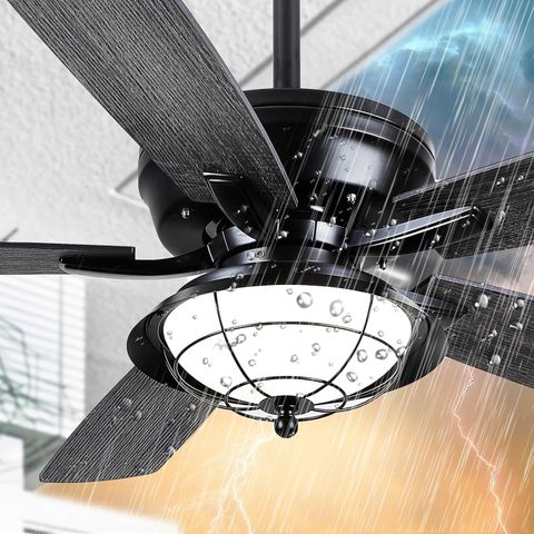 Asyko 52" Ceiling Fan With Lights And Remote - Indoor/Outdoor Ceiling ... with regard to Quiet Waterproof Ceiling Fan For Outdoor Use